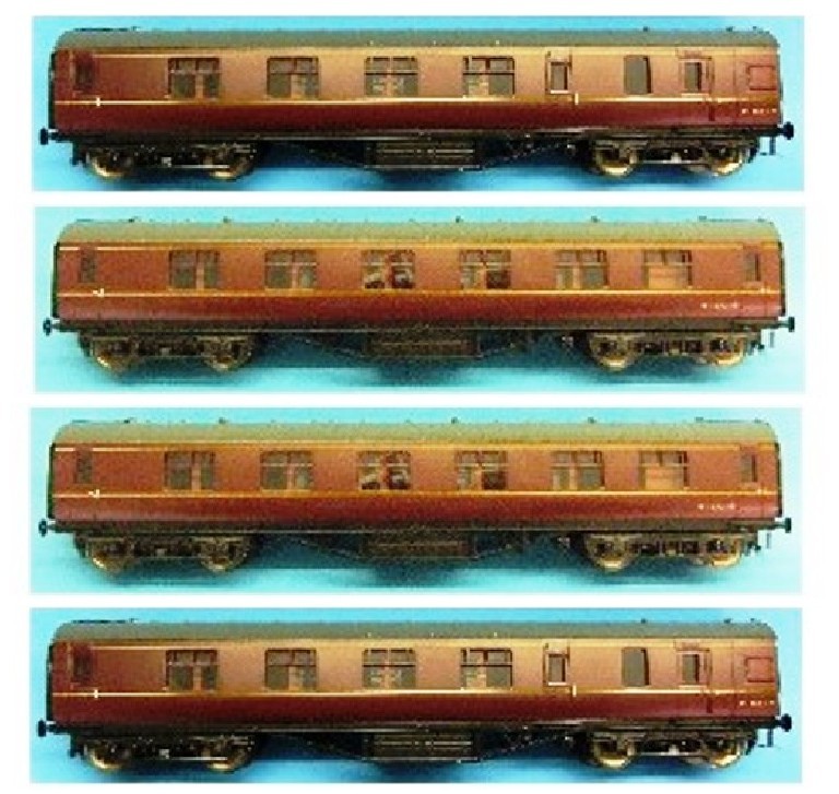 O-scale Stanier 4-coach set BR Maroon - 2-rail - All1st/Brake 1st