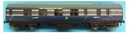 O-scale Stanier coach, Coronation Scot Blue - 2-rail - Brake 1st