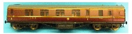 O-scale Stanier coach, LMS Crimson Lake - 2-rail - Brake 1st