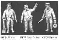 Locomotive driver with left arm raised.