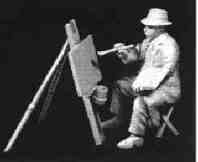 Seated artist with canvas on an easel