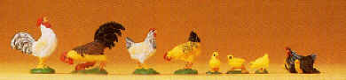 1:25 Farm animal - Poultry x 8 (2 x Cockerels, 3 Hens, 3 Chickens)