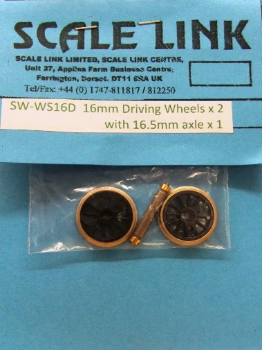 16mm 00/H0 Driving wheels x 2 + 16.5mm axle x 1