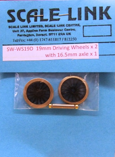 19mm 00/H0 Driving wheels x 2 + 16.5mm axle x 1