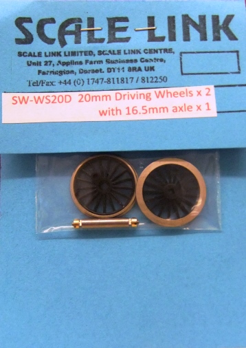 20mm 00/H0 Driving wheels x 2 + 16.5mm axle x 1