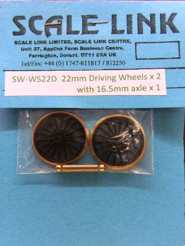 22mm 00/H0 Driving wheels x 2 + 16.5mm axle x 1