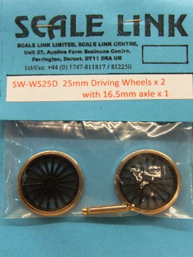 25mm 00/H0 Driving wheels x 2 + 16.5mm axle x 1